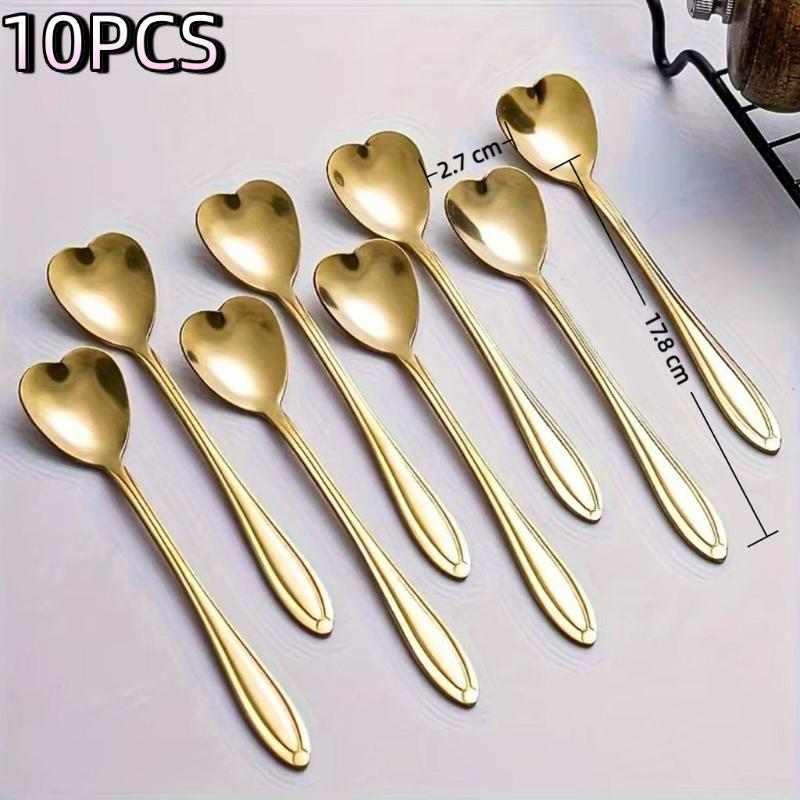 10Pcs Gold Stainless Steel Flower Shaped Spoons Design Rust Resistant Reusable For Coffee Dessert