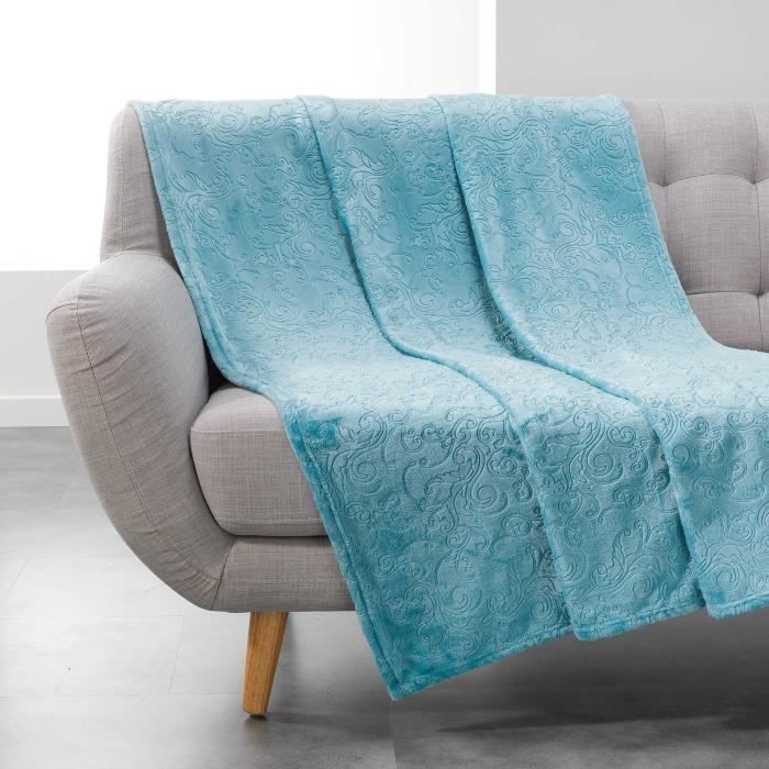 Plaid - CDaffaires - 125 x 150 cm - Flanelle relief baroco - Ciel