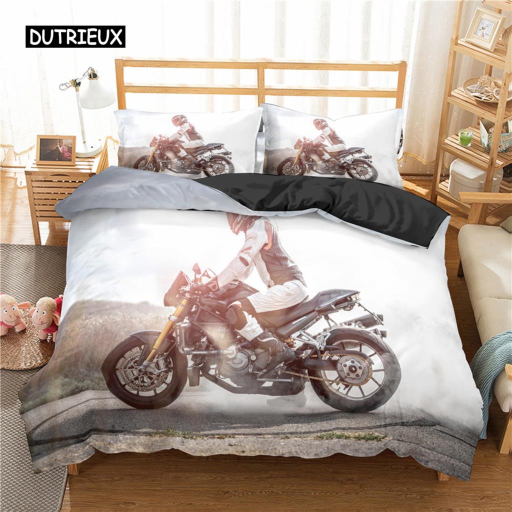 Motocross Bedding Set for Boys Adults Men Off-road Race Motorcycle Duvet Cover Bed Cover Single King Queen Polyester Quilt Cover