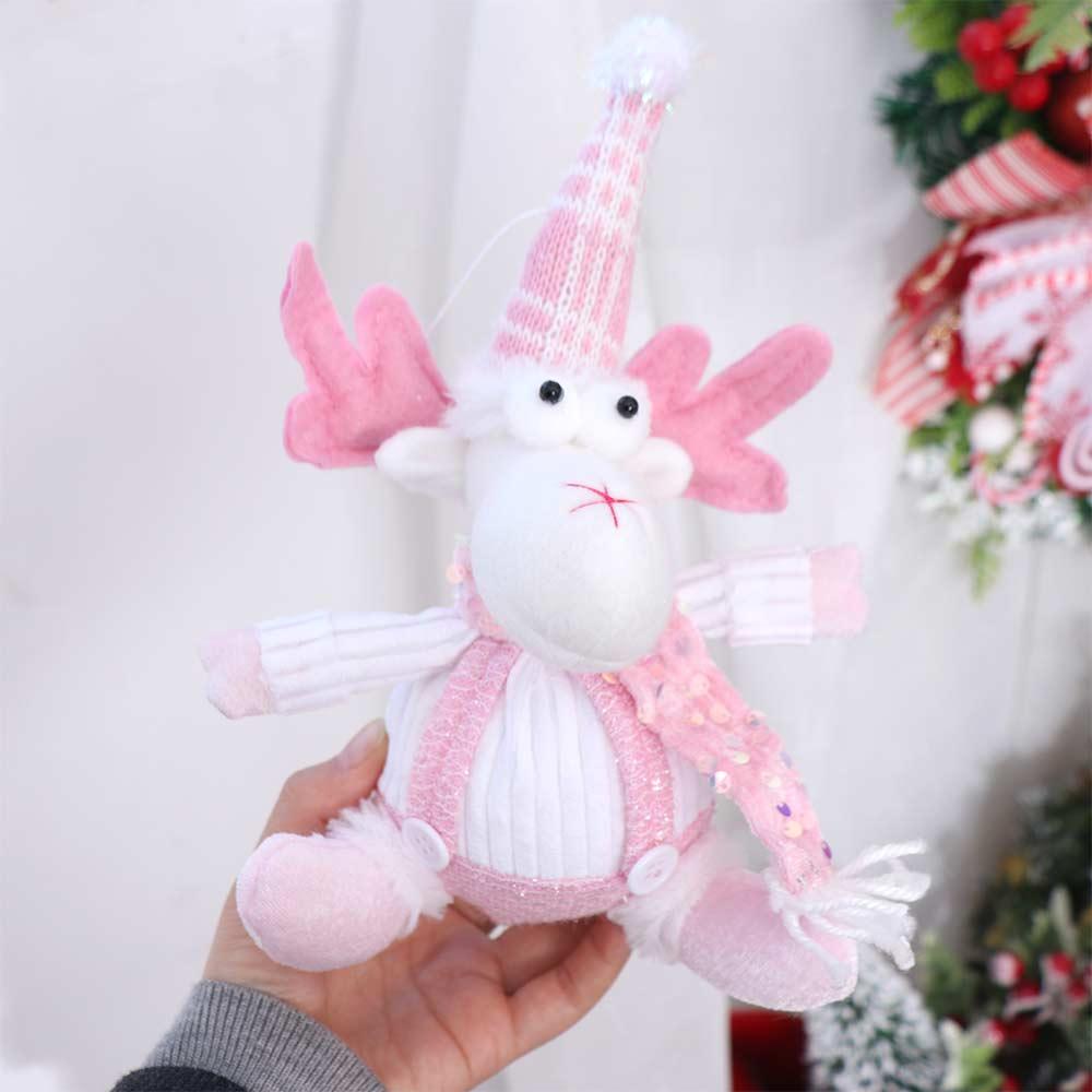 Sitting Knitted Elk Snowman Doll Realistic Christmas Pink Doll Decorations  Kids Birthday Christmas
