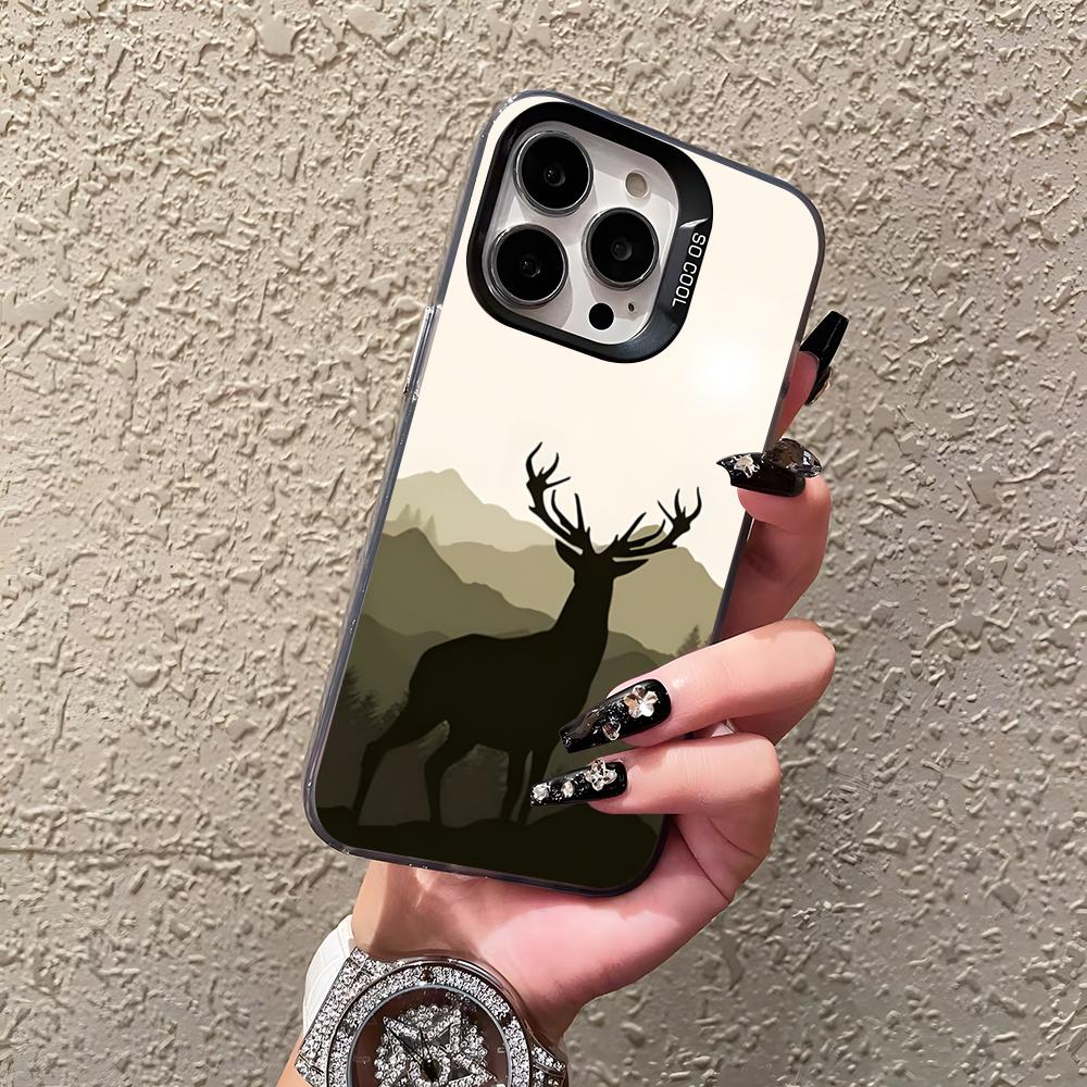 Elk Reindeer Phone Case For IPhone 16 15 14 Plus 13 12 11 Pro 7 8 XS Max XR Silver Black Bumper Case