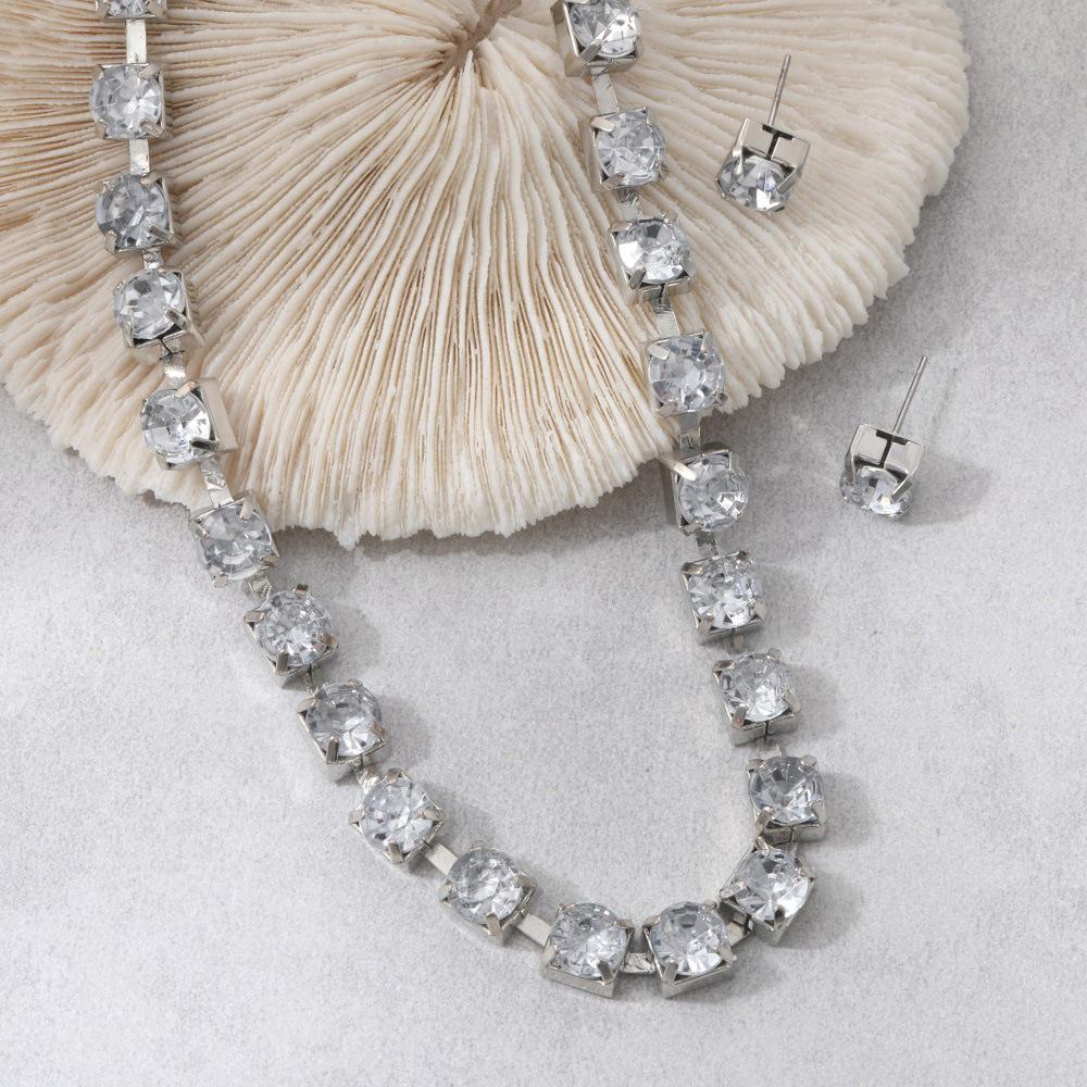 Personalized Niche Design Splicing Rhinestone Double-Layer Necklace Long Fringed French Neck Chain Women