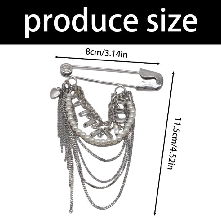 Perlenbesetzte Kettentasseln Brosche Anstecknadel Legierungsschmuck Retro-inspirierter dekorativer Akzent für Kleidung Taschen Mützen