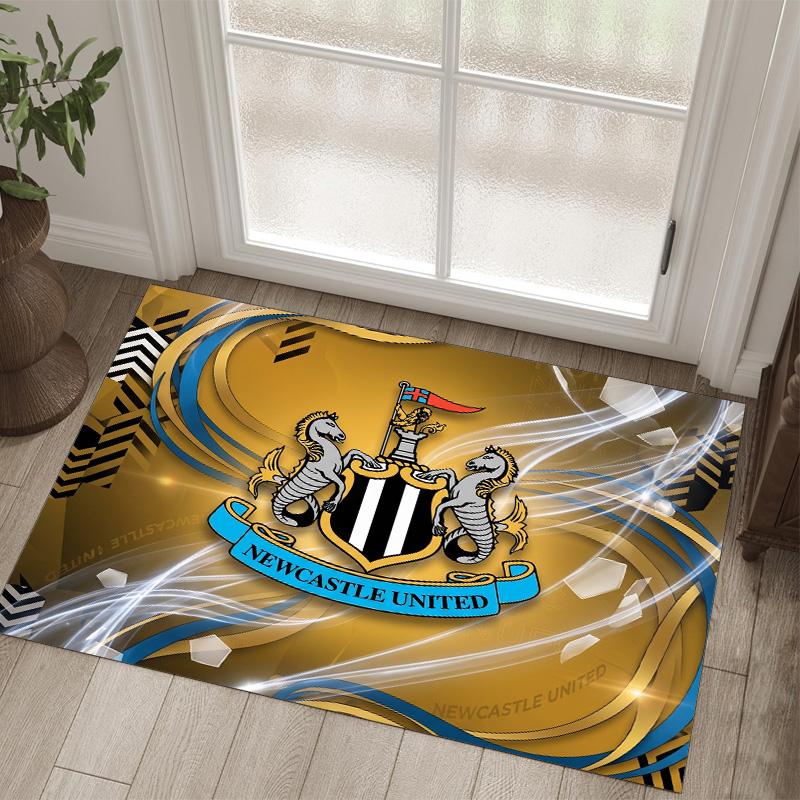 Newcastle United Fußball Design Kristall Samt Teppich Gemütlich Nein?Rutschfester Teppich mit Aufdruck für Schlafzimmer Wohnzimmer Eingang