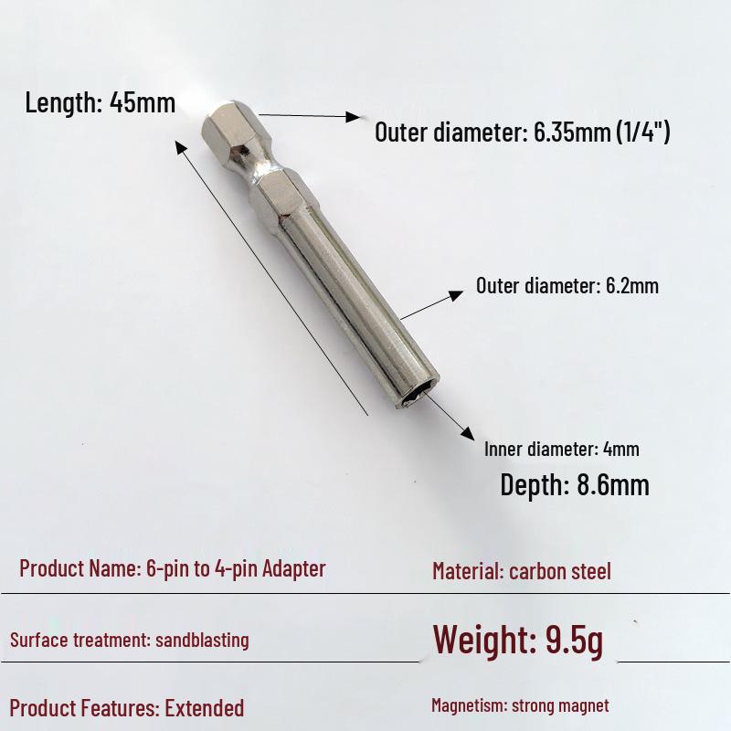 Konwerter bitów Magnetyczny pręt: Adapter 6 na 4, Przedłużacz 4mm/6.35mm na 1/4