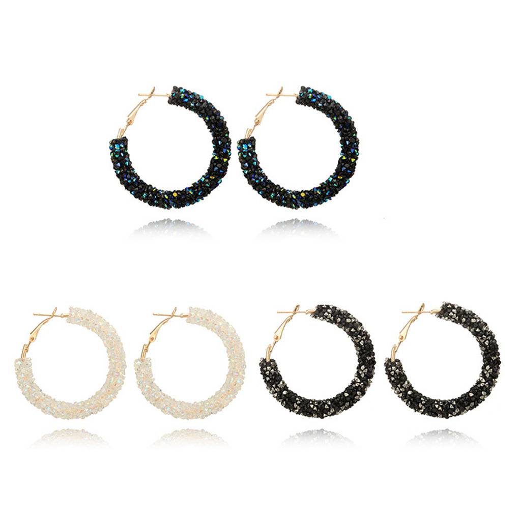 Rhinestone Large Circle Design Women Girls Earrings Ear Studs Plating Alloy Earrings Jewerly Gifts