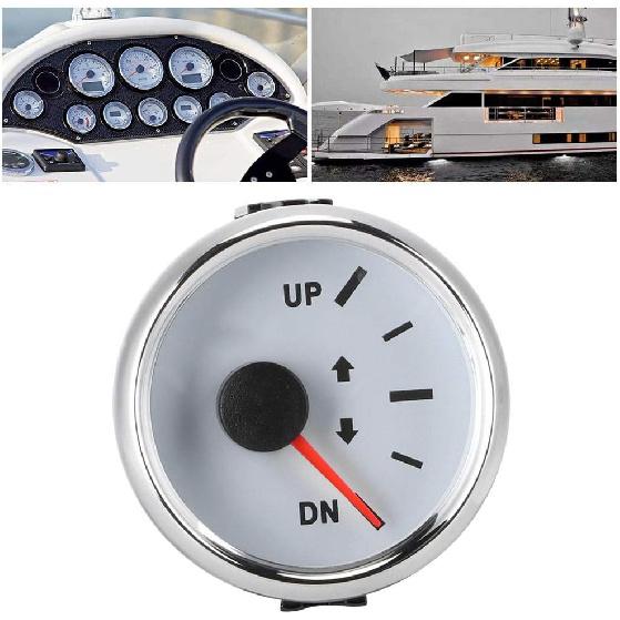 Trim Gauge Boat 52mm/2in UP-DN Boat Marine Trim Gauge 0-190ohm Trim Tilt Indicator Red Backlight(Silver frame on white) for trim gauge for boat