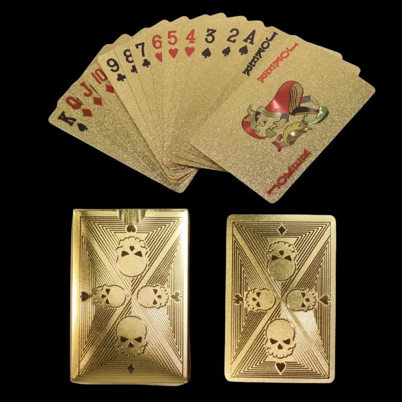 Gold Foil Skull Poker Cards Waterproof PVC Plastic Magic Cards For Gambling Board Game Washable Flexible Use Playing Cards