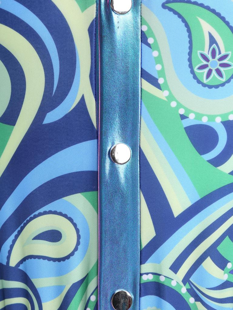 Mens Metallic Bell Bottom Disco Jumpsuit Turn Down Collar Flared Sleeves Printed Bodice Bodysuit Party Costume