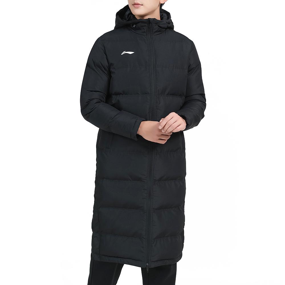 Li Ning Side Split Warm Solid Color Long Hooded Cotton Coat Men Coats Black AFMT025-1