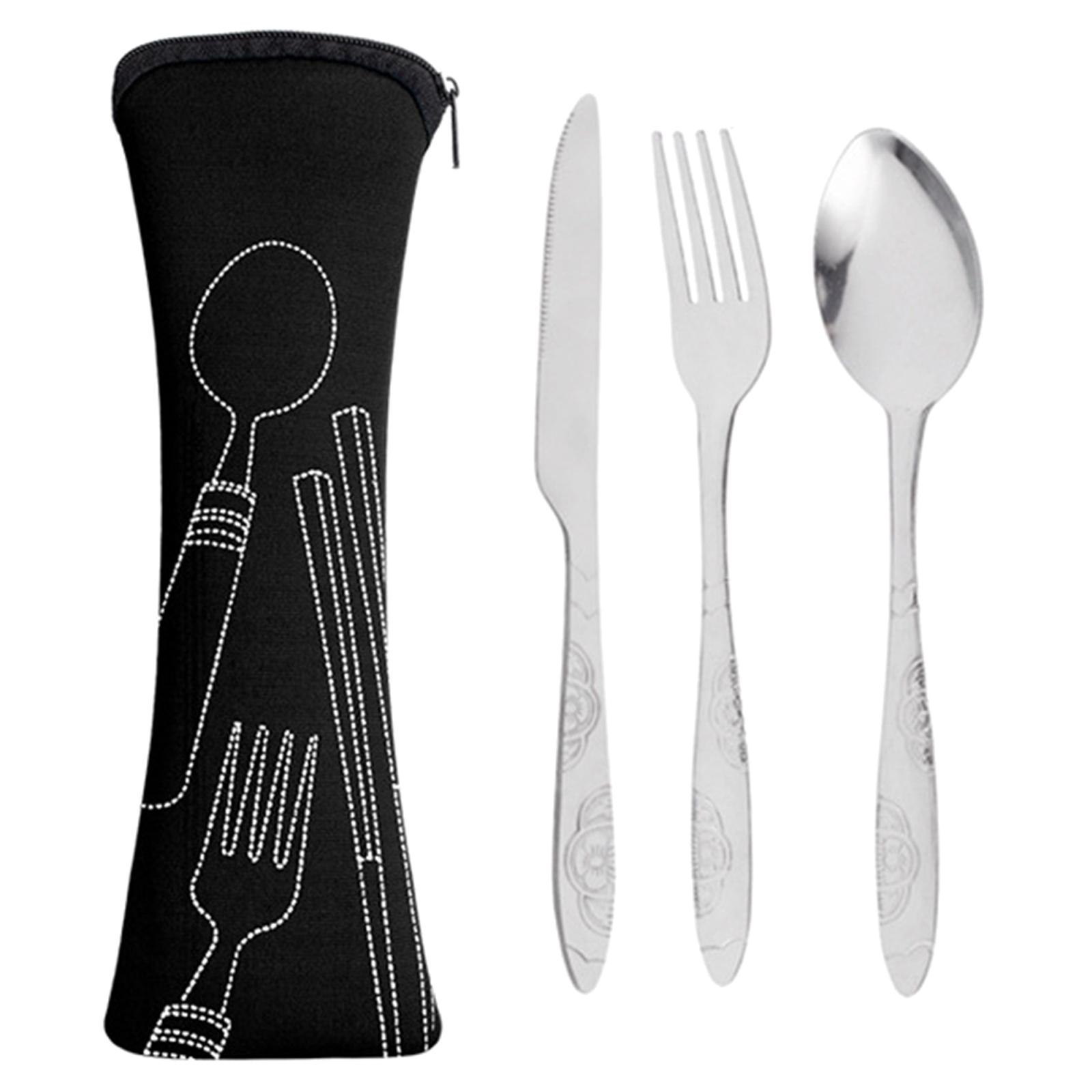 

Набор столовых приборов с переносной сумкой-чехлом, набор столовых приборов из нержавеющей стали для кемпинга, путешествий, пикника, офиса, школьных обедов чёрный