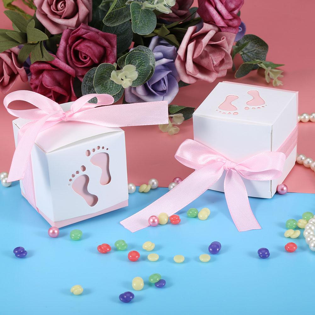 50 Pezzi Simpatico Scatola di Carta a Forma di Impronta di Piedino di Bambino Scatola per Caramelle Bomboniera Matrimonio Baby Shower