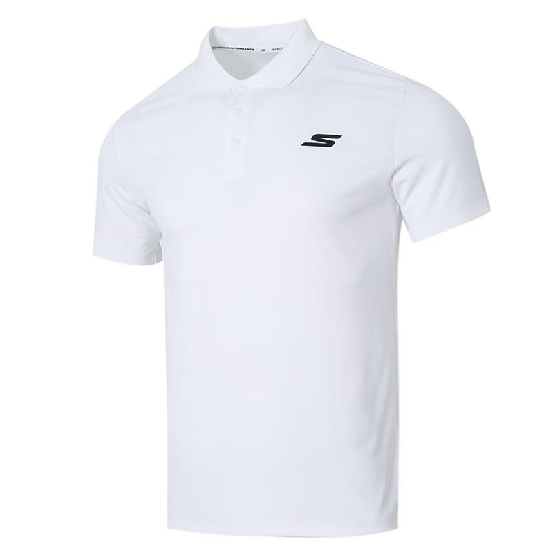 Skechers Basic Sports Series Logo Design Comfortable Breathable Short Sleeve Polo Shirt Men tops Bright-White P122M053-0019 XL