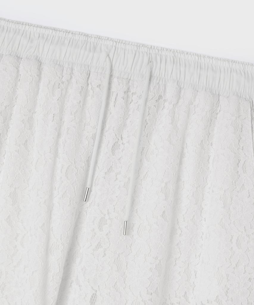 MUSINSA STANDARD WOMAN Women'S Floral Lace Wide Cargo Elastic Pants [Ivory]