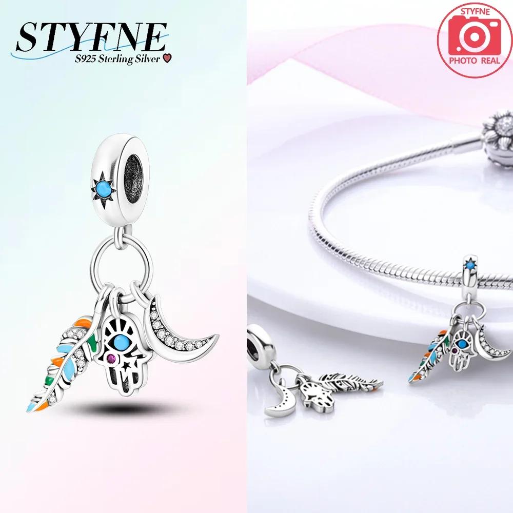 100% Copper Sparkling Zircon Devil'S Eye Cross Golden Palm Holding Red Heart Charms Beads Fit Original Bracelets Diy Jewelry