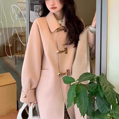 Manteau en laine double face pour femmes Automne et Hiver Nouveau style ample et polyvalent Manteau en laine à bouton corne pour femmes