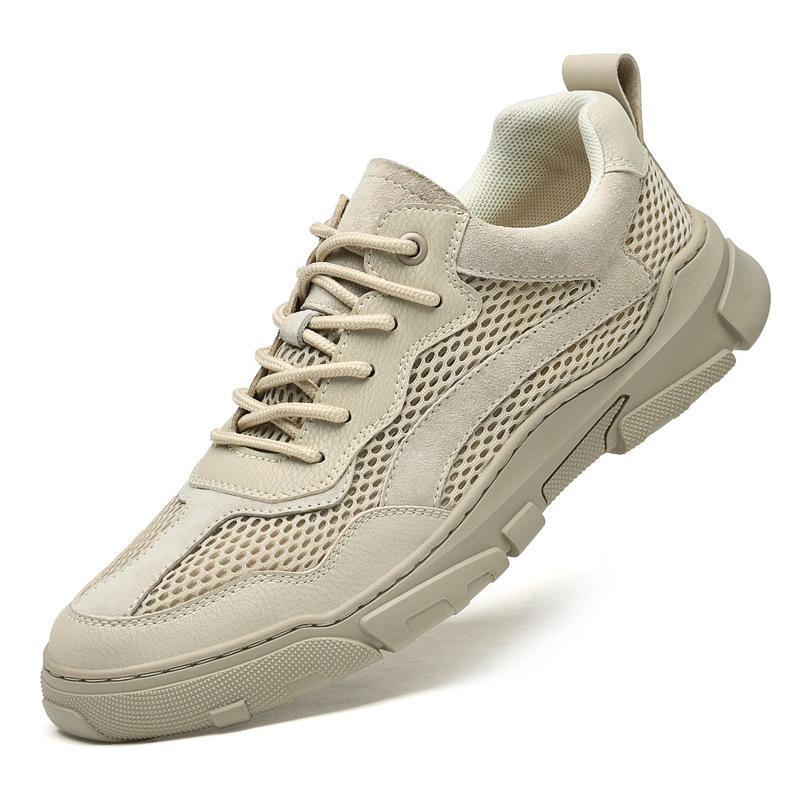 

Spring and summer large hole hollow mesh casual shoes fashion trend men s board shoes breathable mesh sports board shoes men 45 песочный