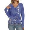 Women's Casual Fashion V-Neck Raglan Pleated Floral Print Long Sleeve Top