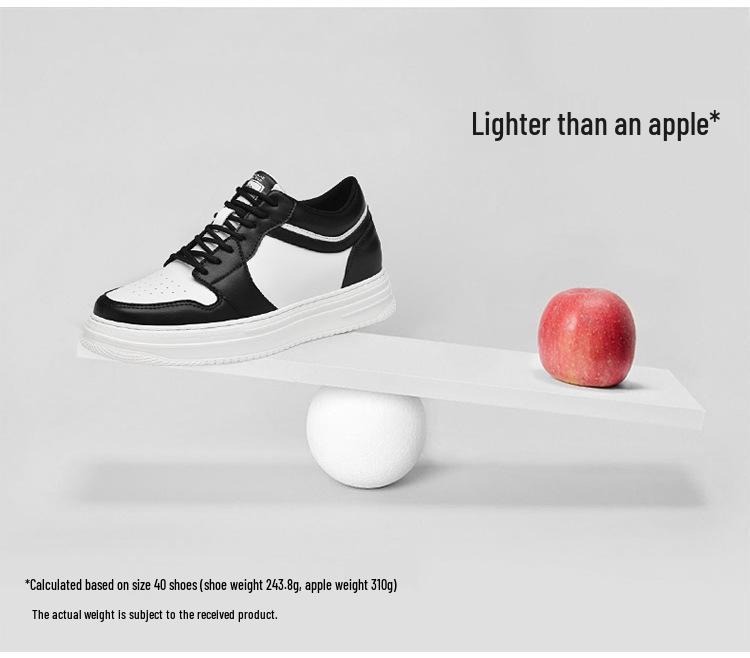 Men's Height Increasing Platform Board Shoes - Thick Sole, Color Blocking, Spring Low-Top Cowhide Sports Sneakers