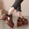 Fashion Retro Genuine Leather Thick Sole Platform Shoes Women 2024 Summer New Waterproof Comfort Round Toe Handmade Sandals