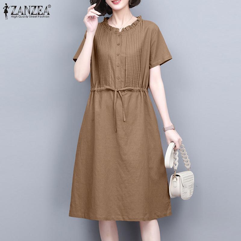 

ZANZEA Женское повседневное летнее длинное платье с коротким рукавом и вырезом