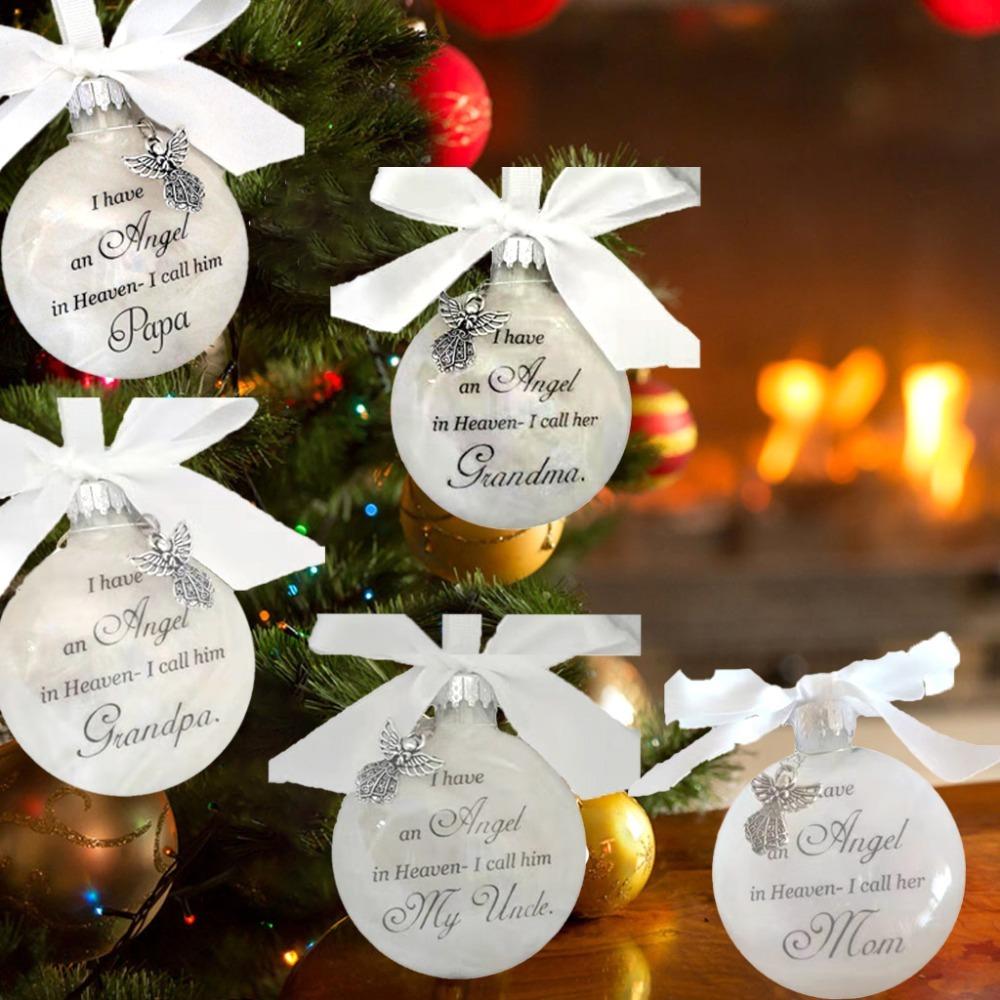 8cm Christmas Ball "I Have an Angel in Heaven "Pendants Lightweight Memorial Hanging Ornament Reusable with Feather