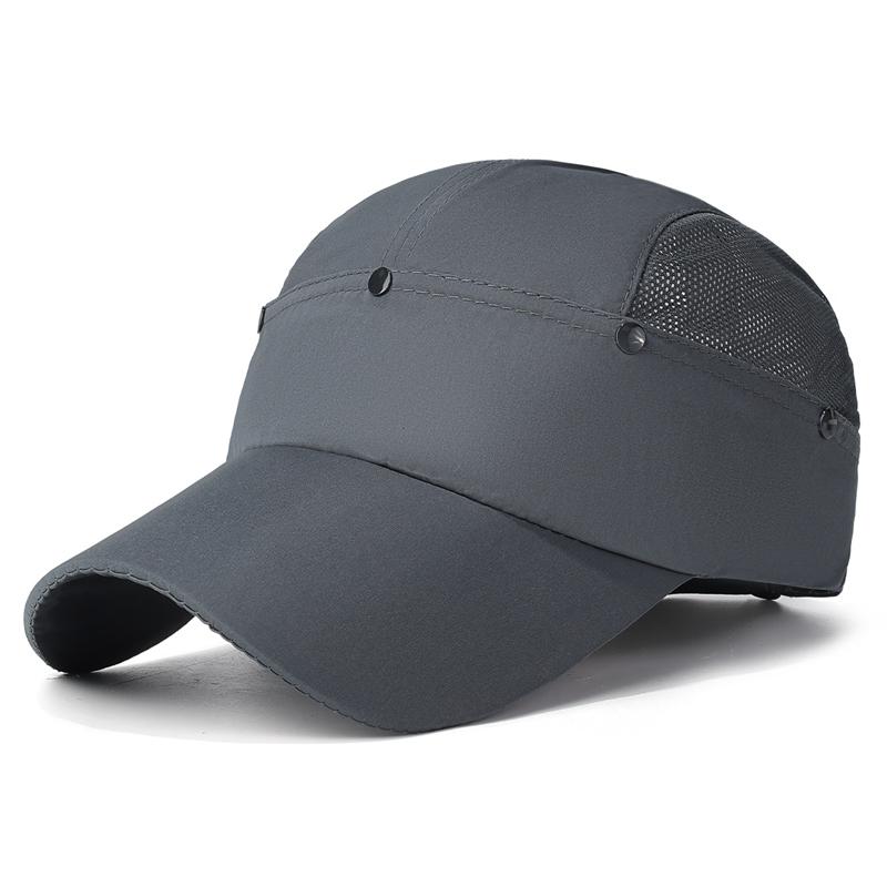 Summer Quick-Dry Baseball Cap Unisex Button Stitching Net Sun Hat темно-серого