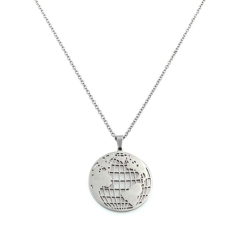 Jewelry Titanium Steel Double-Sided Hollow Gold Map Pendant Vacuum Electroplating 18K Necklace Female