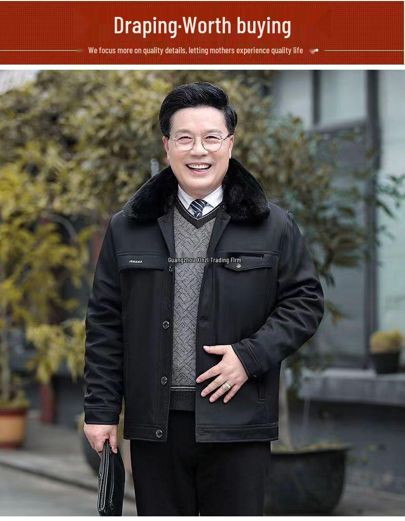 Men's Winter Coat for Seniors - Thickened Cotton Padded Jacket with Buttons for Ages 70-80