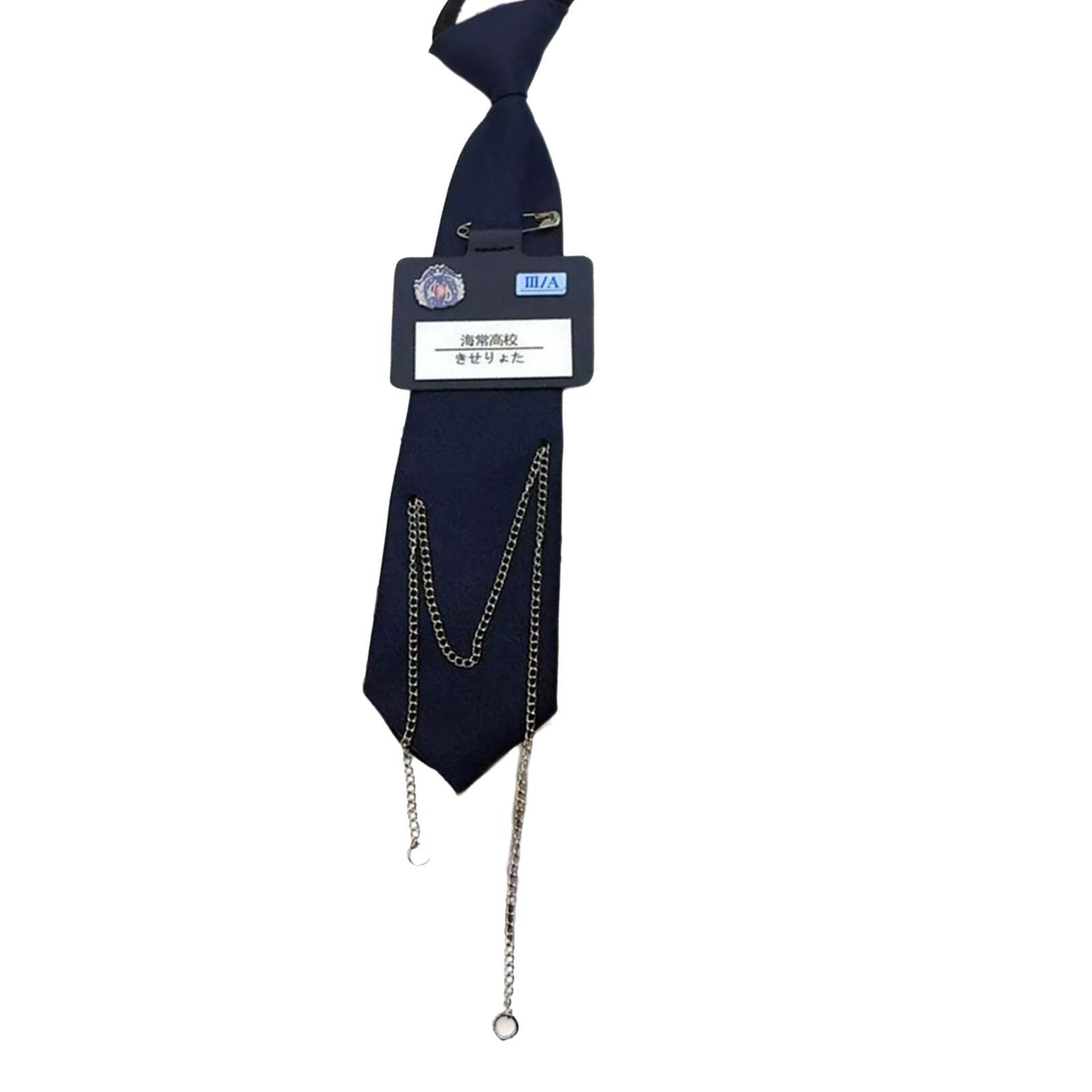 

Однотонные черные галстуки для школьной формы старшеклассницы, предварительно завязанные, в стиле преппи, регулируемые галстуки на шею с металлической цепочкой B4