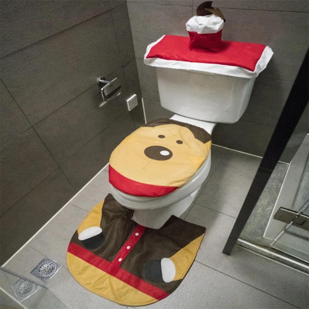 Cute Christmas Toilet Seat Covers Creative Santa Claus Bathroom Mat Xmas Supplies for Home New Year Navidad Gift Decor