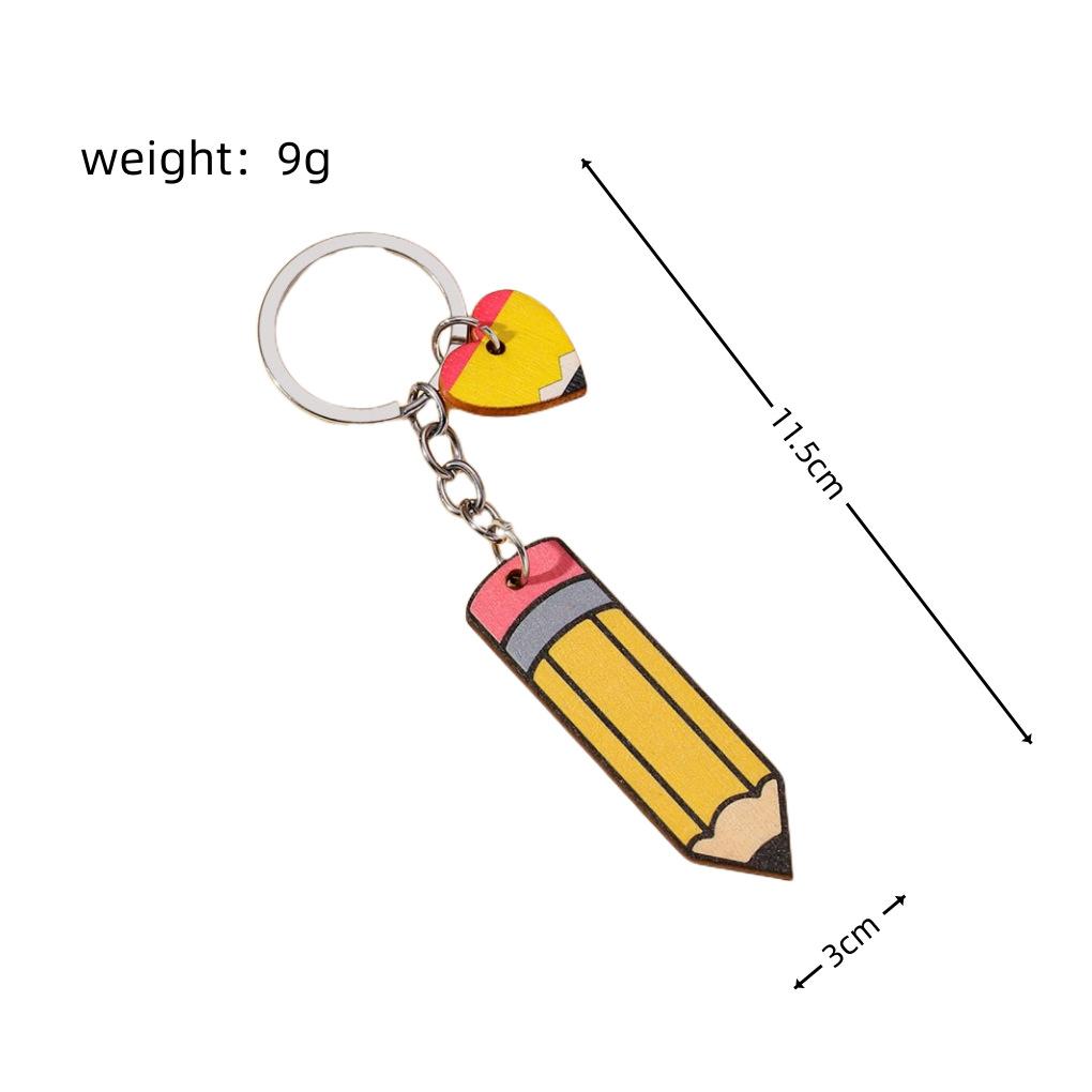 Creative Cartoon Pencil Keychains Wooden Colorful Pencil Heart-shaped Tag Keychains Present for Students Teachers