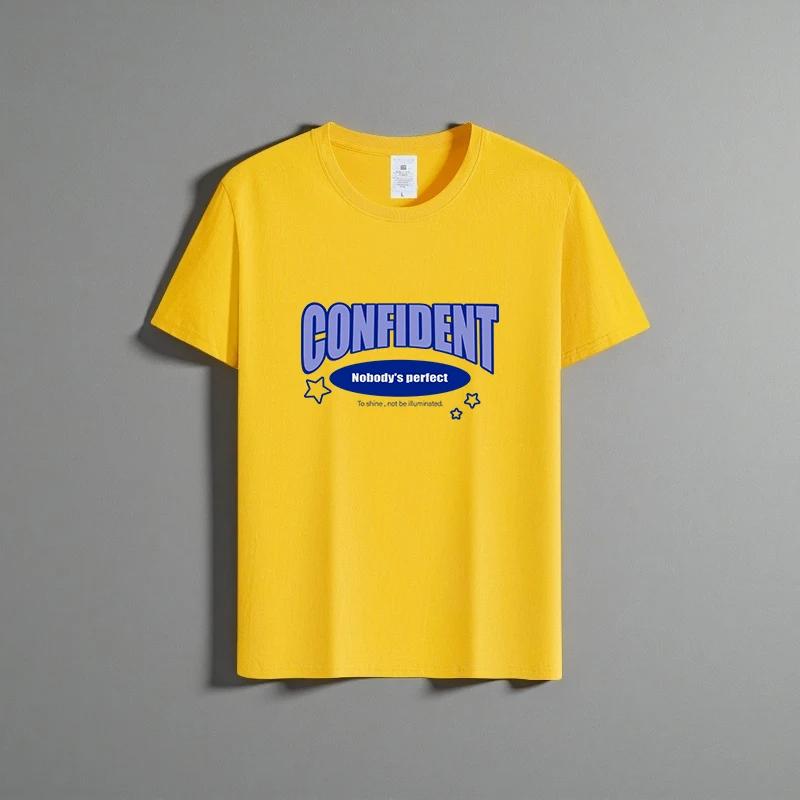 Letní nové unisex všestranné tričko z čisté bavlny módní ležérní top s kulatým výstřihem prodyšné volný střih potisk krátký rukáv