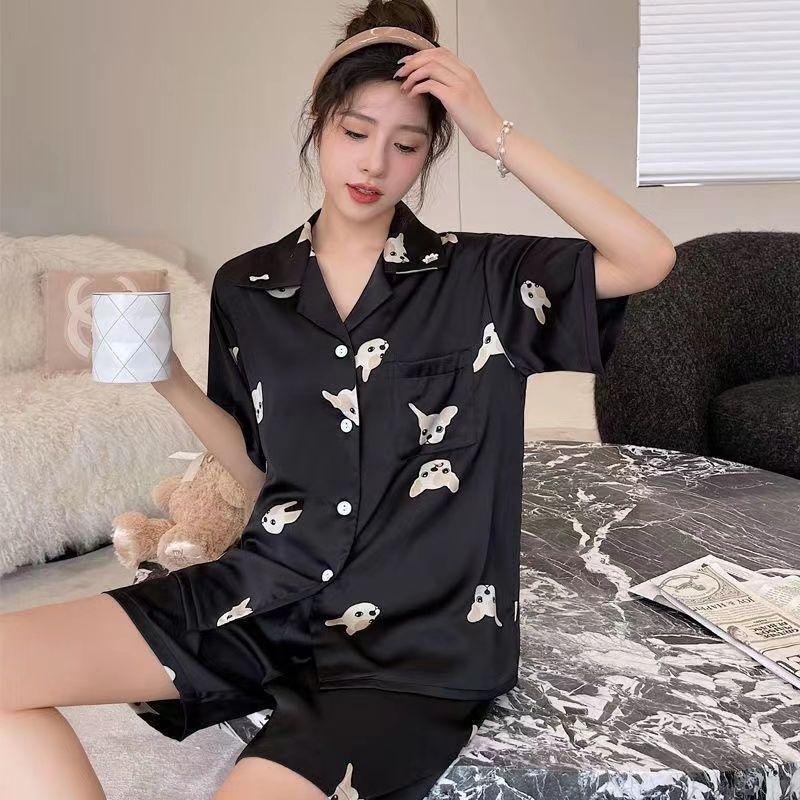 GMXIA High-quality Cotton-like Cute Cardigan Short-sleeved Student Pajamas for Women, Sweet Summer Style for Women's Home Wear