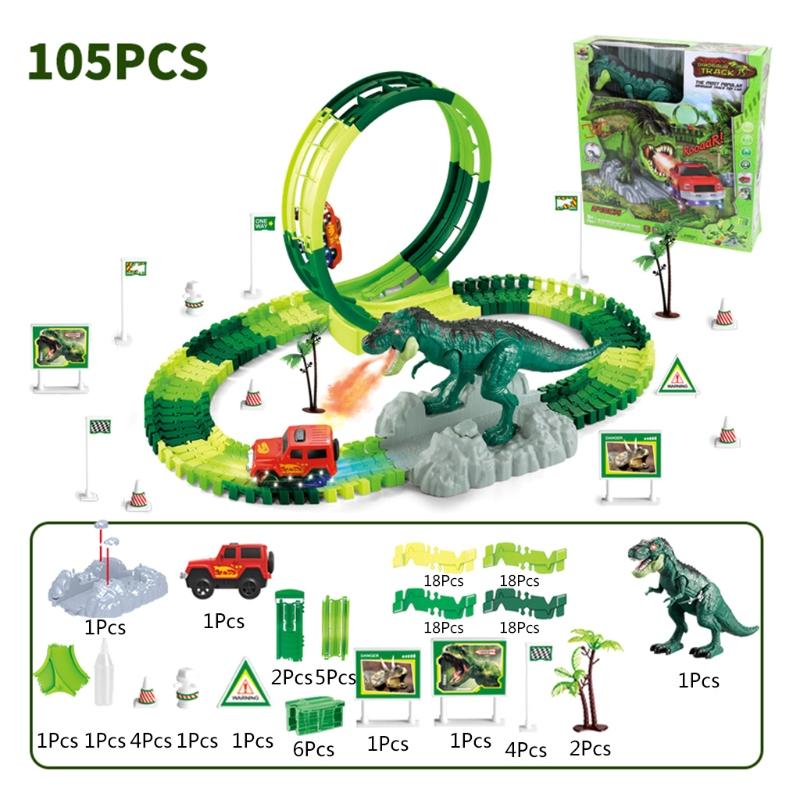 Dinosaurer-Rennbahn-Spielsets zerlegen DIY Baustein Interaktives Lernspielzeug Montagebahn-Set 6 Modelloption