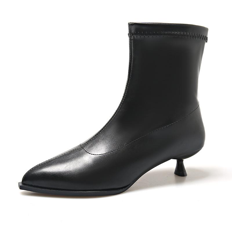 Hot Selling French Leather Boot 2025 Autumn New Women's Fashion Single Boots Pointed Toe, Thin Heel Mid Heel, Sleeve Short Boots