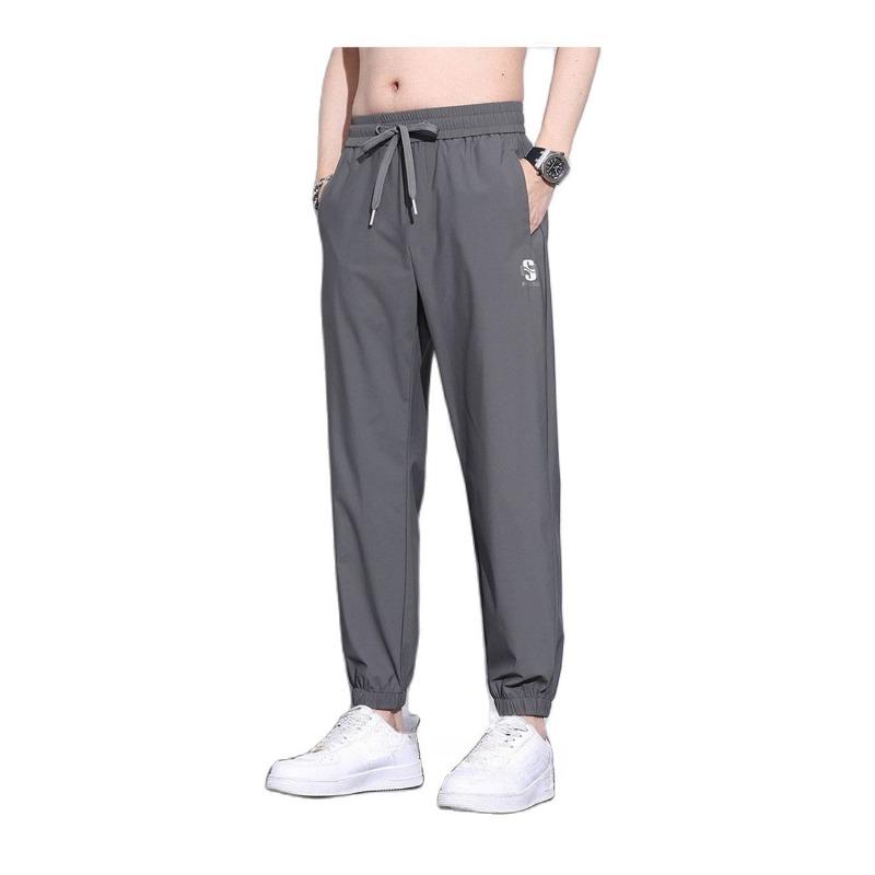 Ice Silk Pants Men's Fashion Brand Loose Leg Tie Sports Quick Drie Summer Thin Breathable Cropped Casual Pants