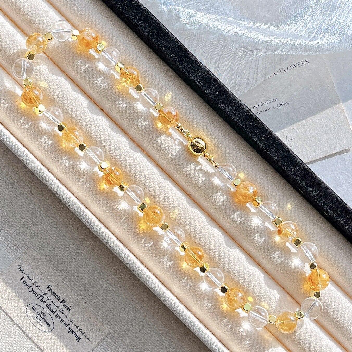 10Mm Autumn And Winter Natural Citrine White Crystal Design Sense Collarbone Chain Necklace