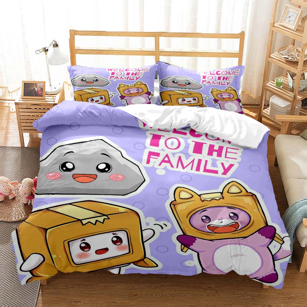 Lankybox Foxy Boxy Cute Cartoon 3D Printed Bedding Queen Bedding Set Customized King Size Bedding Set Soft and Comfortable