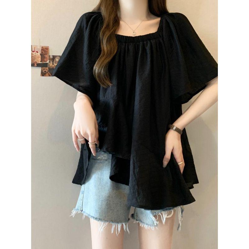 Asymmetrical Super Fairy Loose-Fit Belly-Covering Doll Shirt Short Sleeve