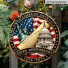 2D Flat, A Round Aluminum Anniversary Wall Decoration, Featuring Patriotic Art of The Statue of And The Capitol, Suitable for USA 250th Anniversary