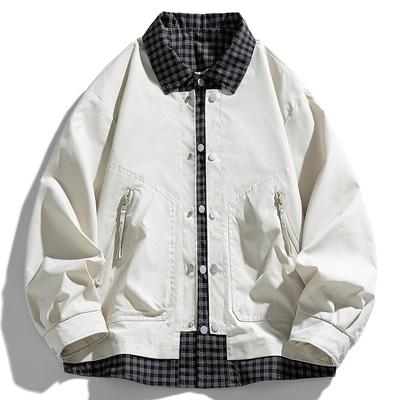 Fake Zweiteilige Karojacke für Herren Reversjacke für Frühling und Herbst Neue lockere Arbeitskleidung