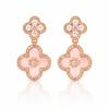 14K Goldplattierte Edelstahl-Ohrringe, Kleeblatt, Rosa Zirkonia Kst3569