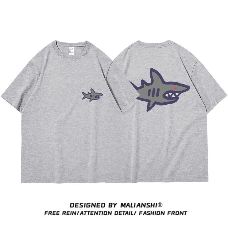 Women's Summer Shark Print Loose Fit Pure Cotton Half Sleeve T-shirt