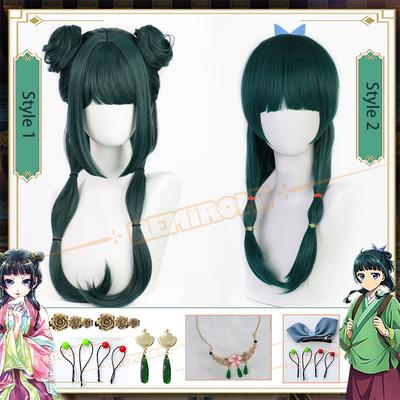 Parrucca Cosplay Maomao Sintetica Anime I Diari dell'Apoteca Capelli Verdi 2 Stili Kusuriya no Hitorigoto Fermaglio Copricapo + Cuffia per Parrucca