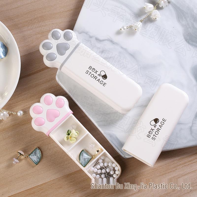 Portable Cat Paw Pill Box with Three Compartments, Refillable, Multi-Color, for Early, Mid, and Evening Use