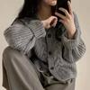 Fashion Winter Warm Long Sleeve Women V-nek Loose Cardigan Sweater Autumn Elegant Solid Color Casual Knitted Top