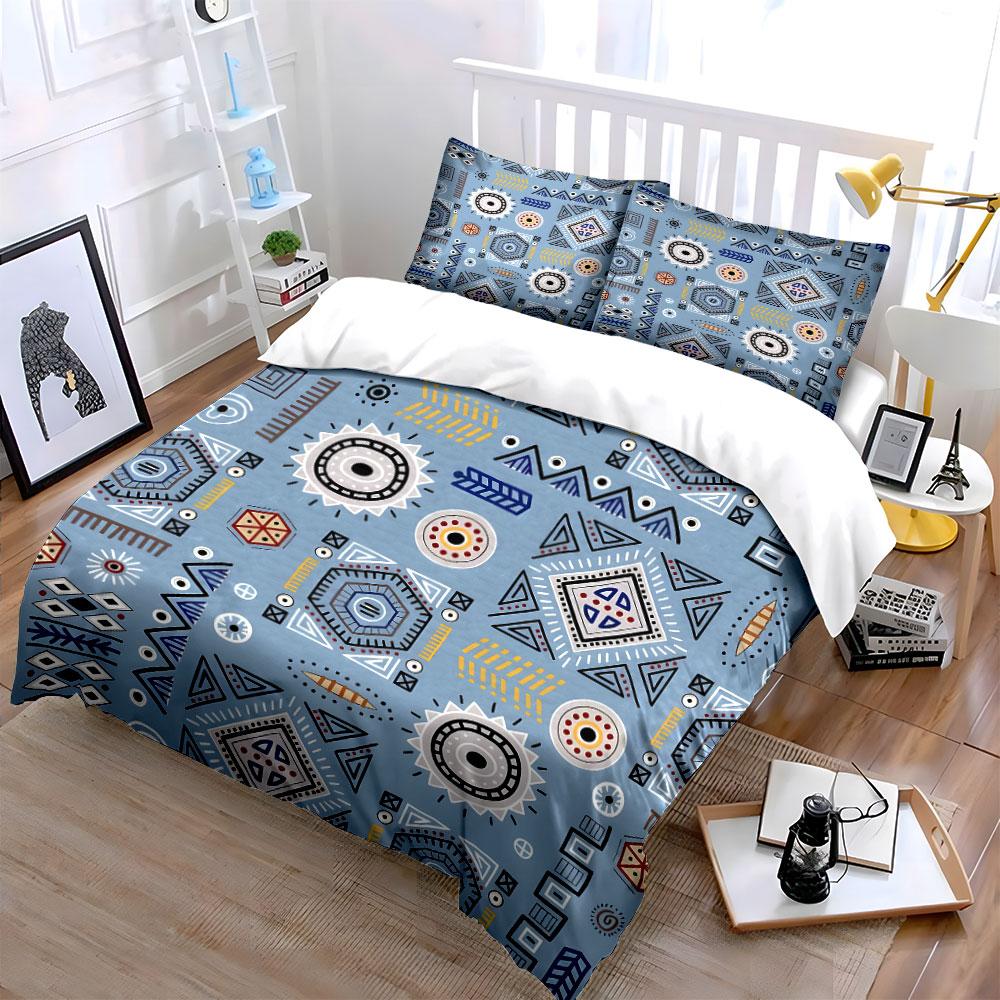 Geometric Pattern Decorative Design Bedding Set For Kids Luxury Gift 3Pcs Digital Print Comforter Set Soft Comfortable