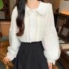 Cute Peter Pan Collar Lace Splicing Shirts Girls Long Sleeve Sweet Top White Lolita Shirt Elegant Women Kawaii Blouses Y2k Clothes
