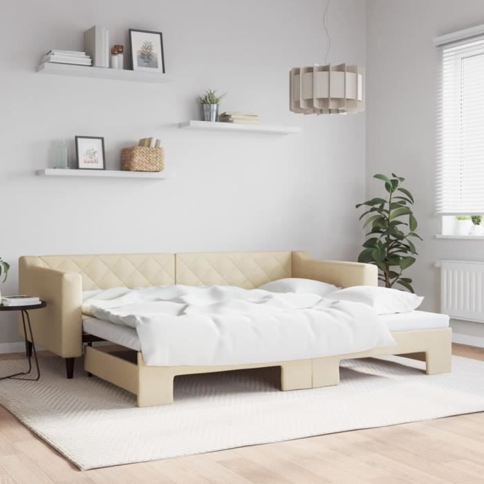 VidaXL Daybed with Trundle Bed Cream 90x200 Cm Fabric 3197430